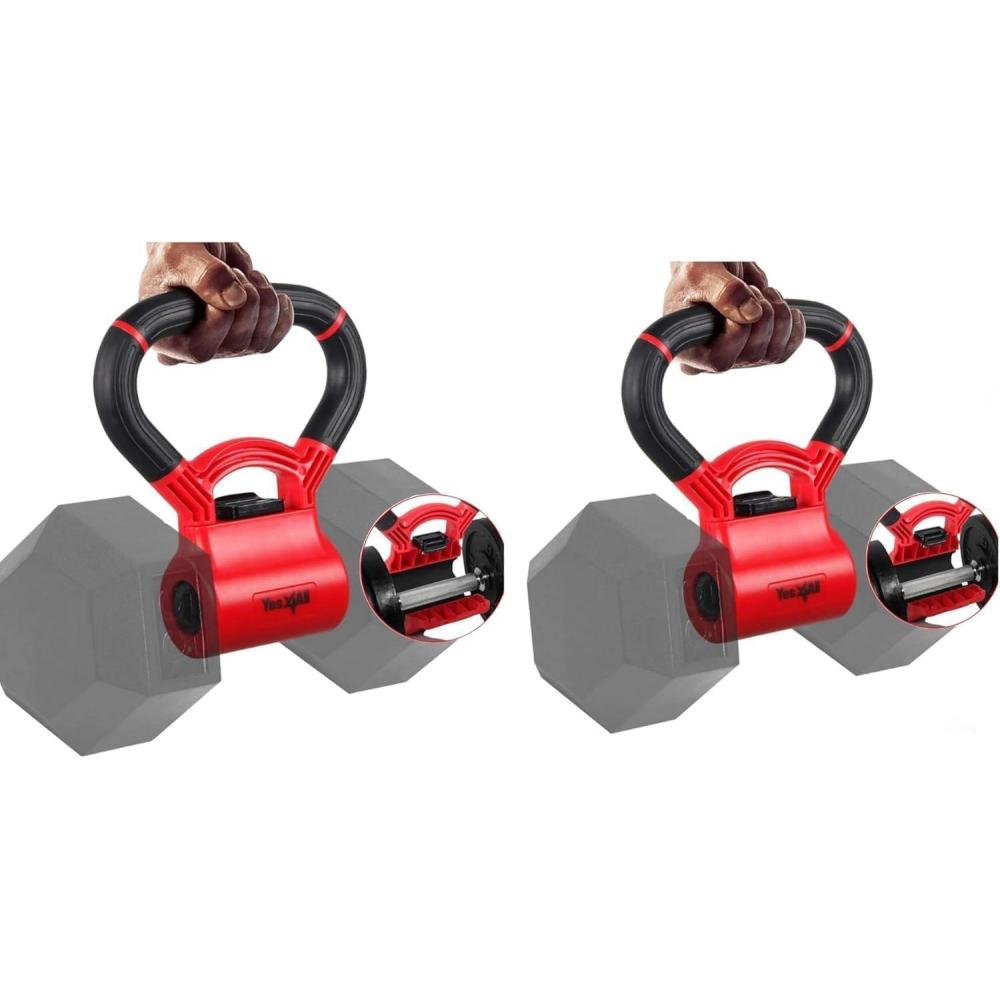 imageYes4All Kettlebells Grip Dumbbell Grip Handle Convert Dumbbells into Kettlebell for Home Gym Kettlebell for Weights PlateA Combo Red Red