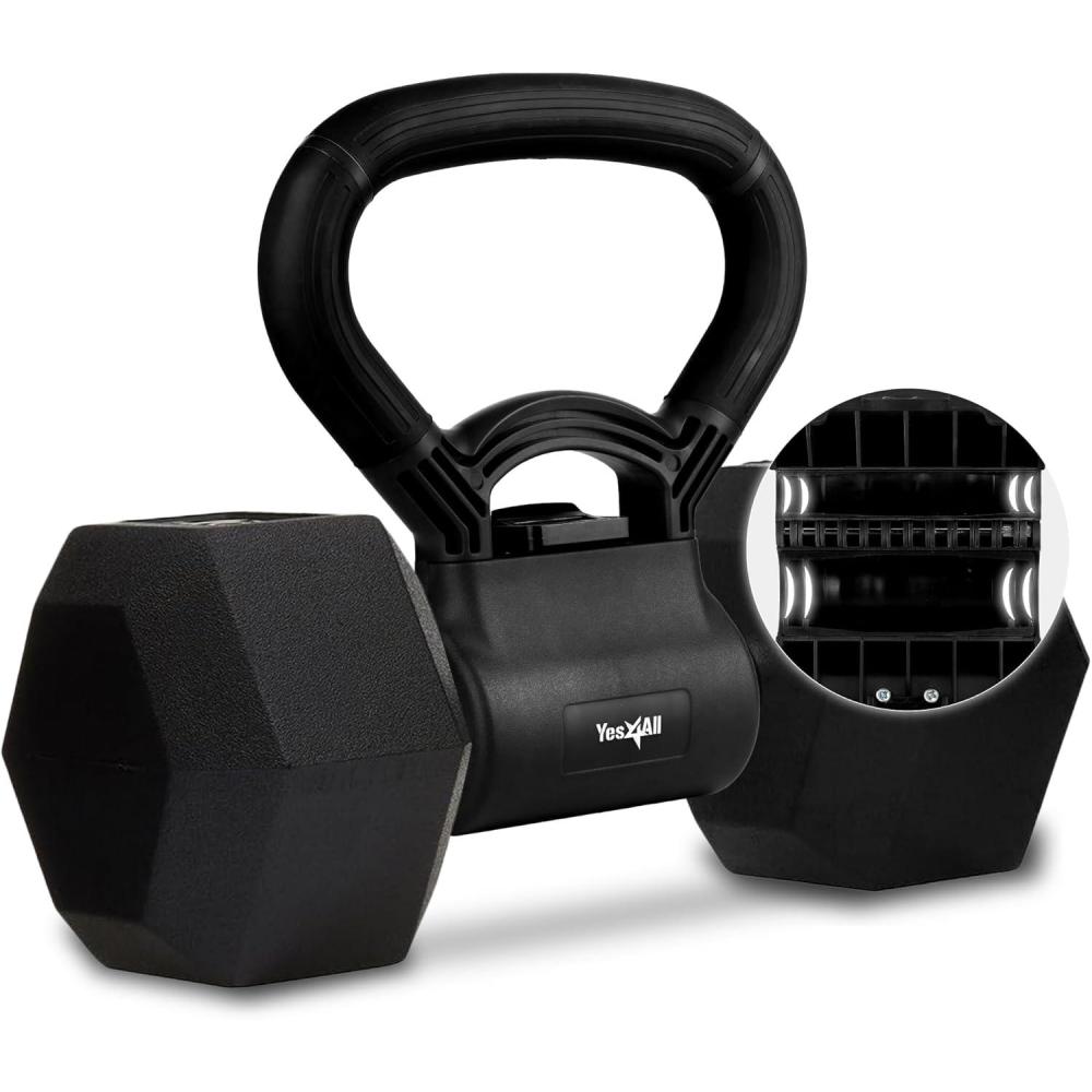 imageYes4All Kettlebells Grip Dumbbell Grip Handle Convert Dumbbells into Kettlebell for Home Gym Kettlebell for Weights PlateA Full Black Upgraded