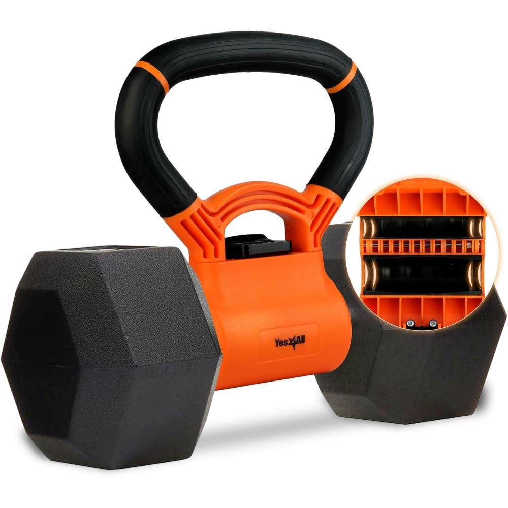 imageYes4All Kettlebells Grip Dumbbell Grip Handle Convert Dumbbells into Kettlebell for Home Gym Kettlebell for Weights PlateB OrangeBlack Upgraded