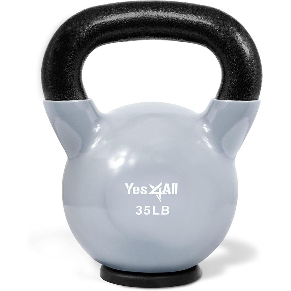 imageYes4All Kettlebells Rubber Base Kettlebell Set for Women Strength Training Kettlebells Weights 1065 lbsH 35LB  Grey
