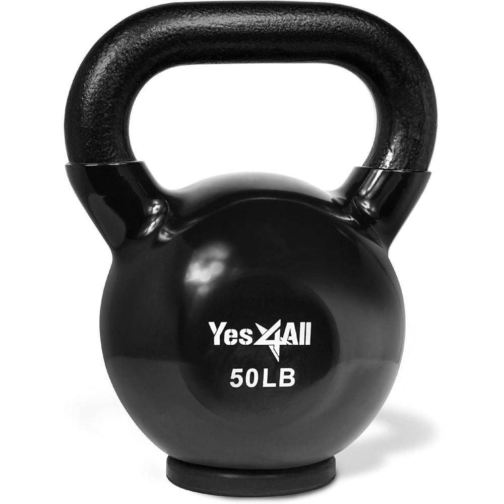 imageYes4All Kettlebells Rubber Base Kettlebell Set for Women Strength Training Kettlebells Weights 1065 lbsL 50LB  Black