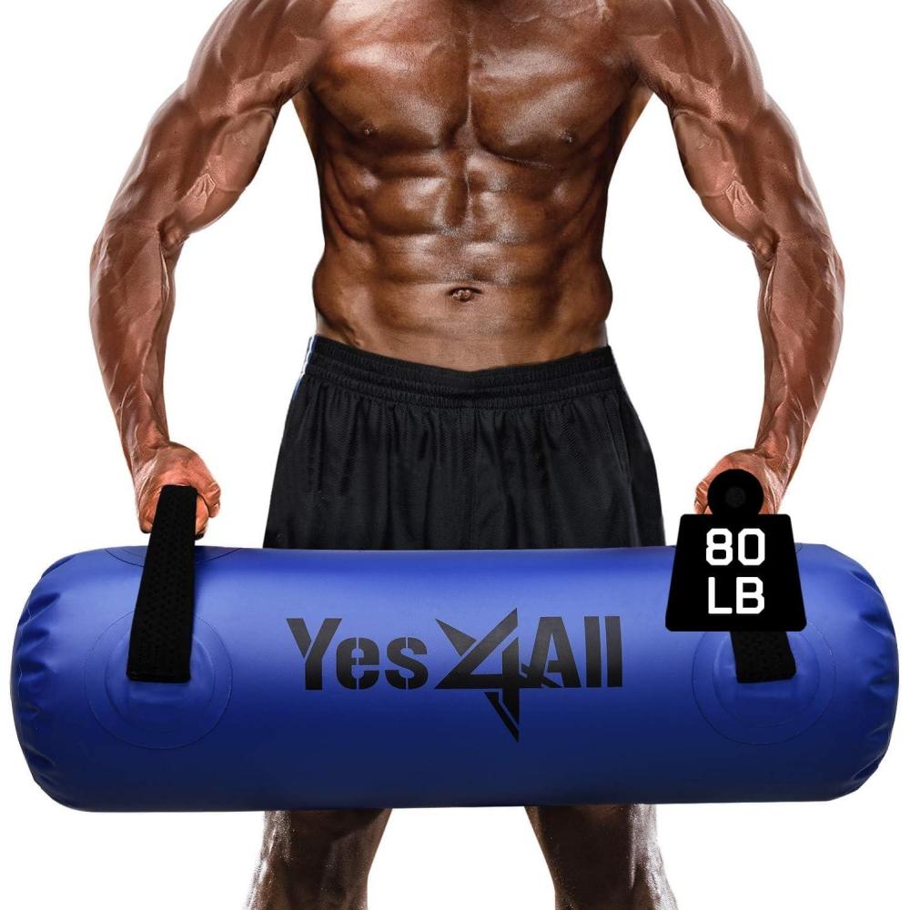imageYes4All Large Aqua Bags for Workout 354580lbs Ultimate Core Water Weights Aqua Bag Portable Stability Fitness Perfect Agility Durability for Indoors and Outdoors Clear ampamp Dark BlueB Dark Blue 80LB