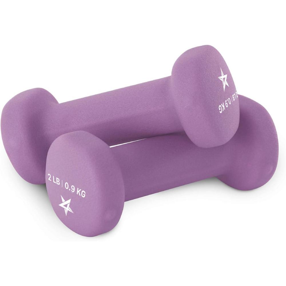 imageYes4All Neoprene Coated Dumbbell Hand Weight Sets of 2 Multiple Weight Options with 15 Colors Antiroll AntiSlip Hexagon ShapeA Purple 2lbs Pair