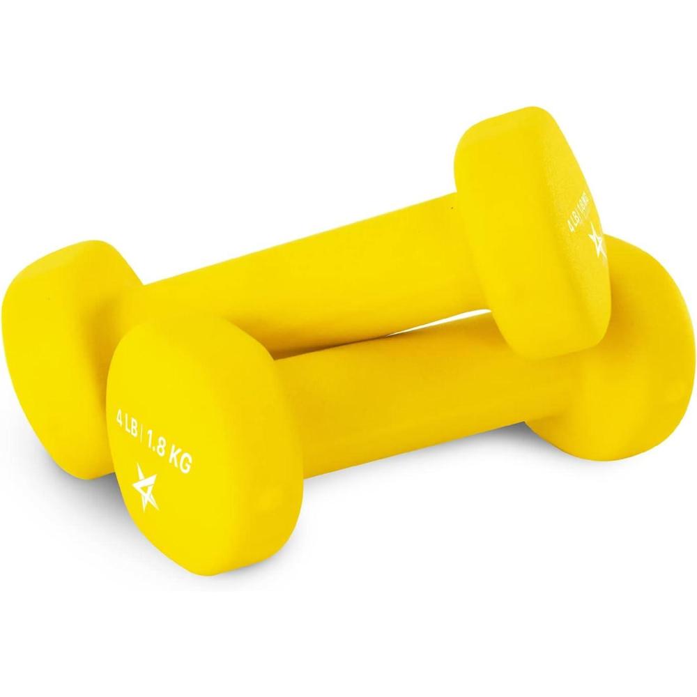 imageYes4All Neoprene Coated Dumbbell Hand Weight Sets of 2 Multiple Weight Options with 15 Colors Antiroll AntiSlip Hexagon ShapeC Yellow 4lbs Pair