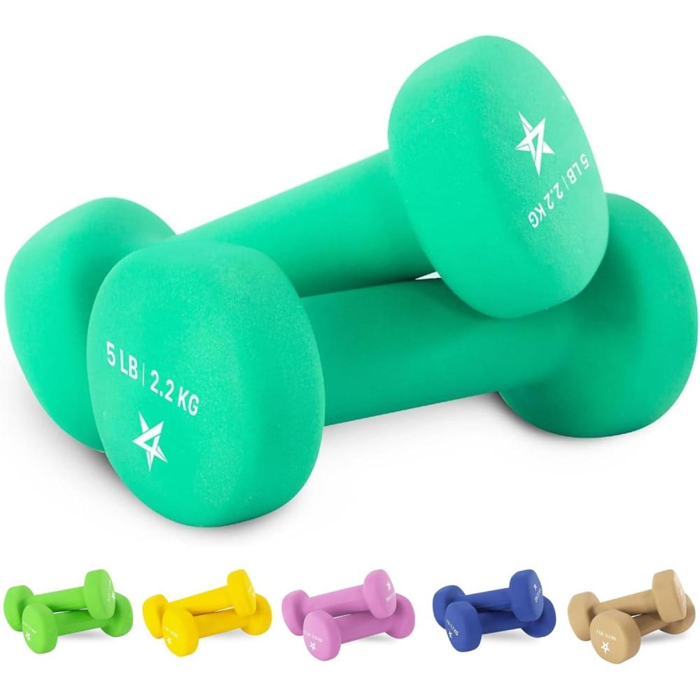 imageYes4All Neoprene Coated Dumbbell Hand Weight Sets of 2  Multiple Weight Options with 15 Colors Antiroll AntiSlip Hexagon ShapeD Dark Green  5lbs  Pair