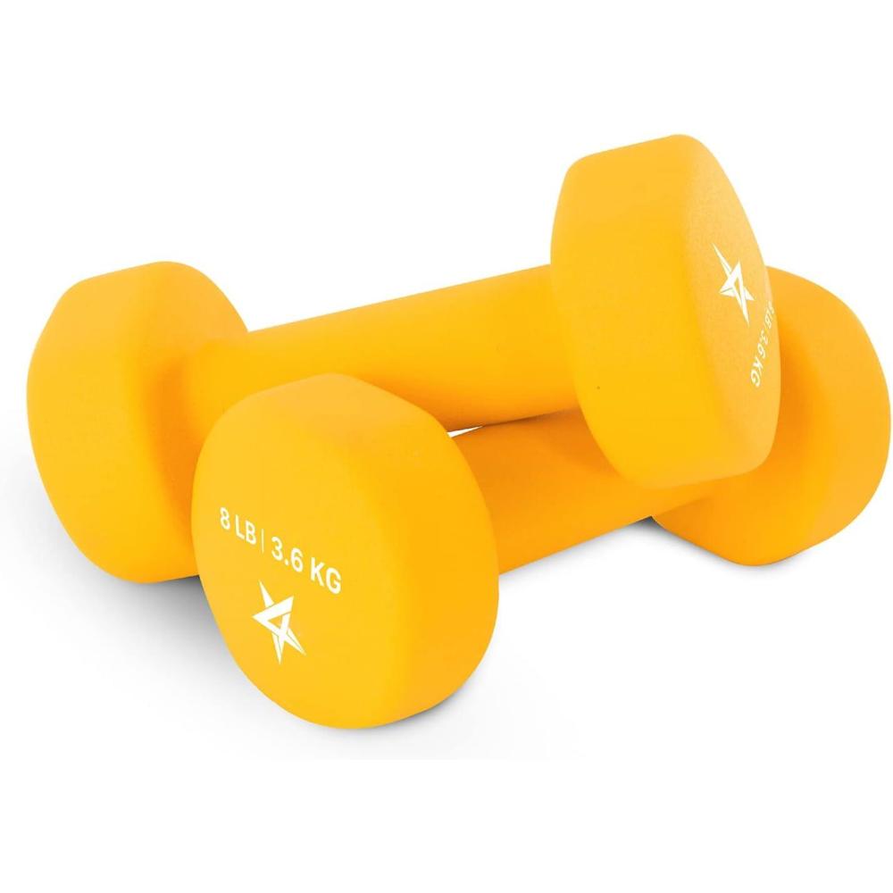 imageYes4All Neoprene Coated Dumbbell Hand Weight Sets of 2  Multiple Weight Options with 15 Colors Antiroll AntiSlip Hexagon ShapeG Orange  8lbs  Pair