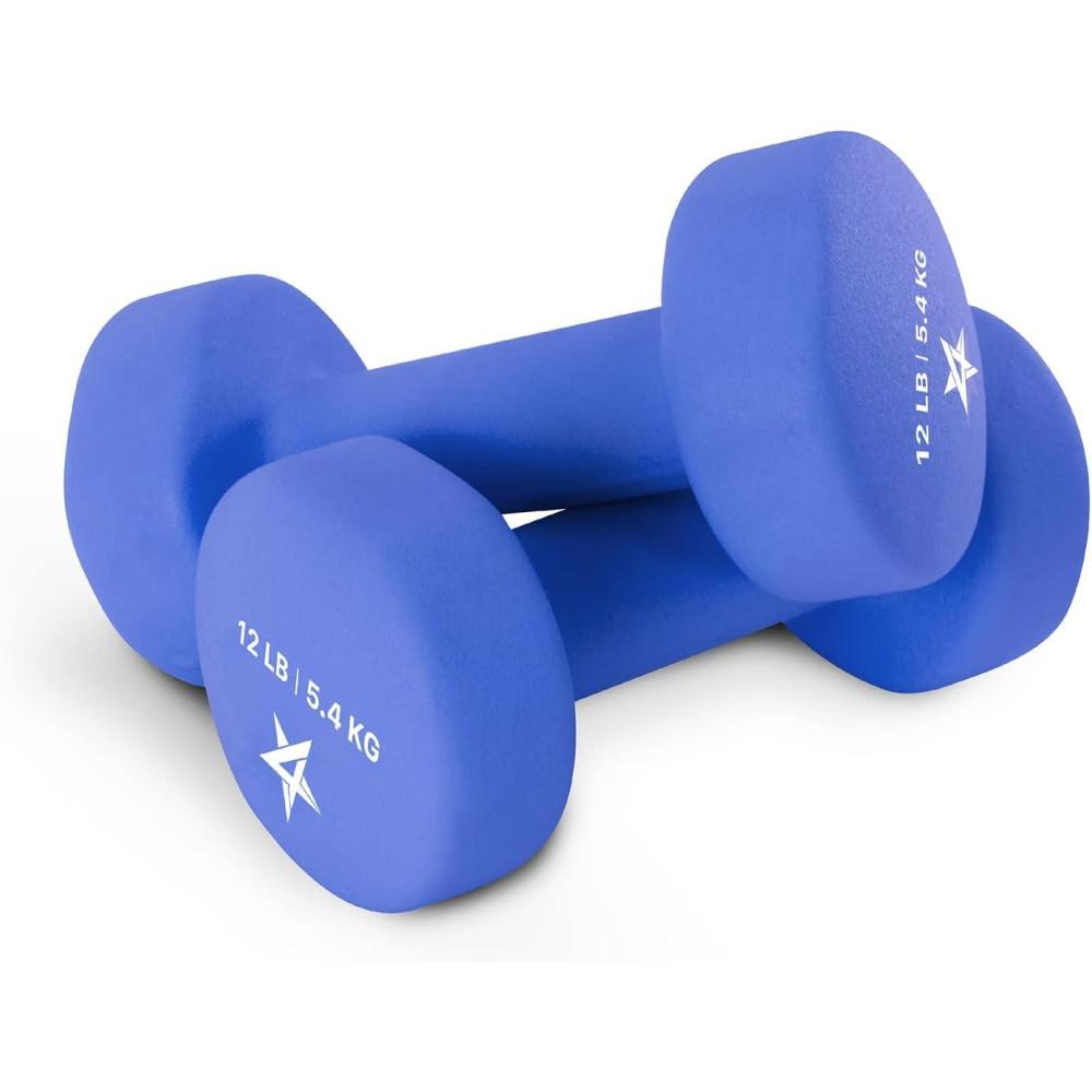 imageYes4All Neoprene Coated Dumbbell Hand Weight Sets of 2  Multiple Weight Options with 15 Colors Antiroll AntiSlip Hexagon ShapeJ Vivid Dark Blue  12lbs  Pair