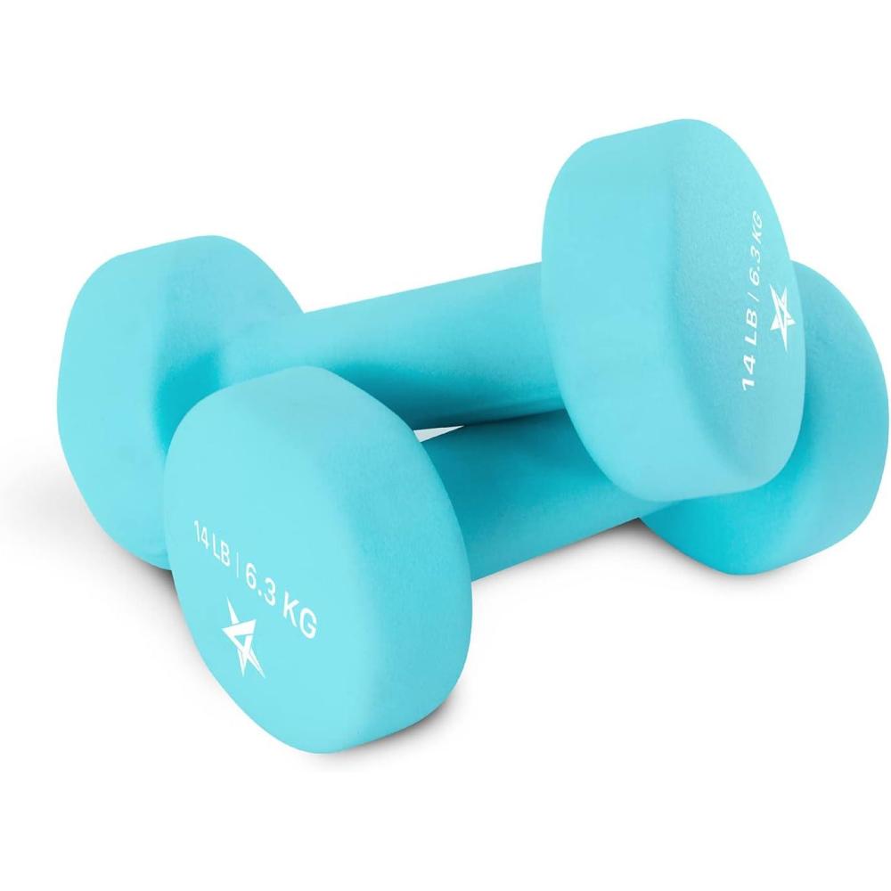 imageYes4All Neoprene Coated Dumbbell Hand Weight Sets of 2 Multiple Weight Options with 15 Colors Antiroll AntiSlip Hexagon ShapeL Light Blue 14lbs Pair