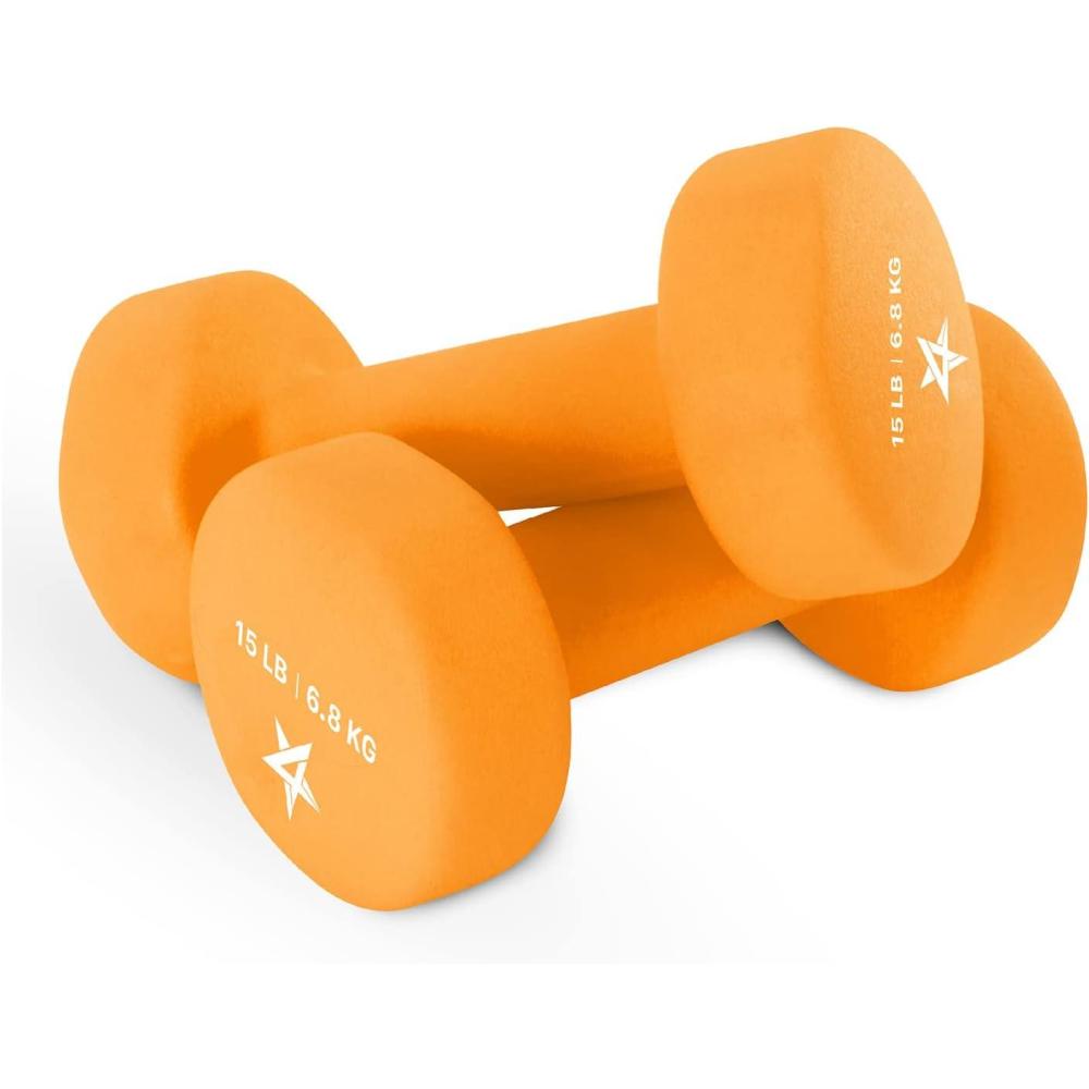 imageYes4All Neoprene Coated Dumbbell Hand Weight Sets of 2 Multiple Weight Options with 15 Colors Antiroll AntiSlip Hexagon ShapeM Dark Orange 15lbs Pair