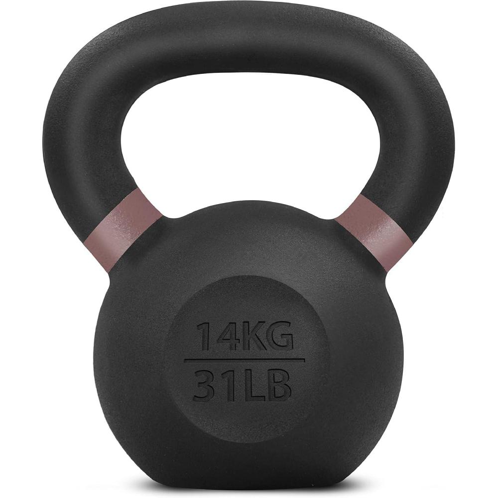 imageYes4All Powder Coated Kettlebell Cast Iron Core Kettlebells with NonSlip Handle ampamp Flat Bottom for Conditioning Heavy Duty for Strength Training 9lb to 71lb Single ampamp PairF Brown 14 KG 31 LB