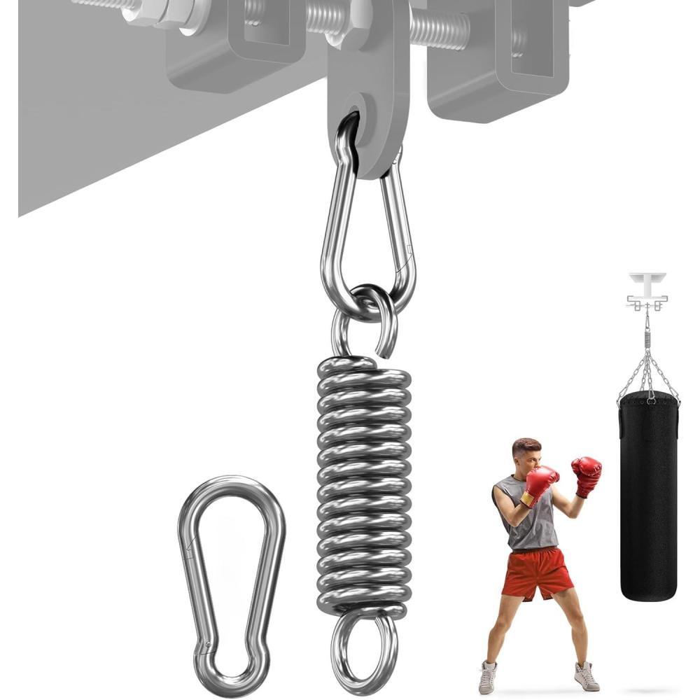 imageYes4All Punching Bag Hanger Heavy Bag Spring 555 LB Capacity Stainless Steel Hanging Kit with Spring Hook ampamp Carabiner Indoor ampamp Outdoor Mounting for Boxing Bags ampamp RecreationSpring  Snap hook