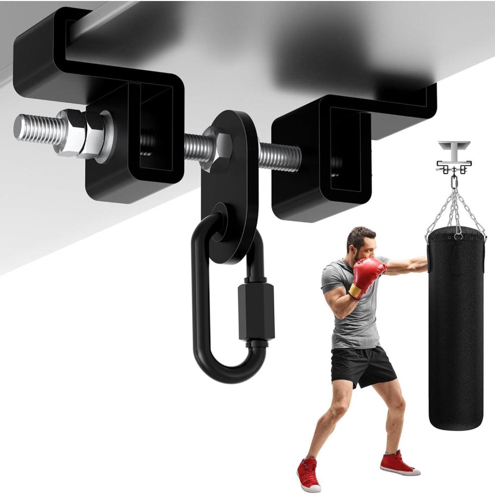 imageYes4All Punching Bag Hanger Stainless Steel Swivel Chain with 4 Snap Hooks for Heavy Bag Gym Swing Trapeze and HammockIBeam Hanger with Carabiner