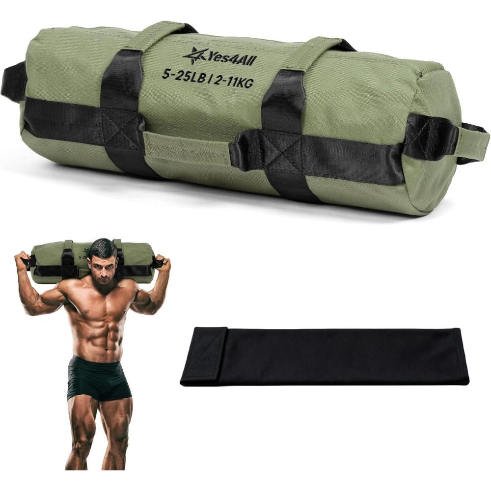 imageYes4All Sandbags for Working Out Adjustable Sand Bags for Weight Training with Handles Multiple Colors ampamp Sizes 5200lbsA Army Green S 525 Lbs