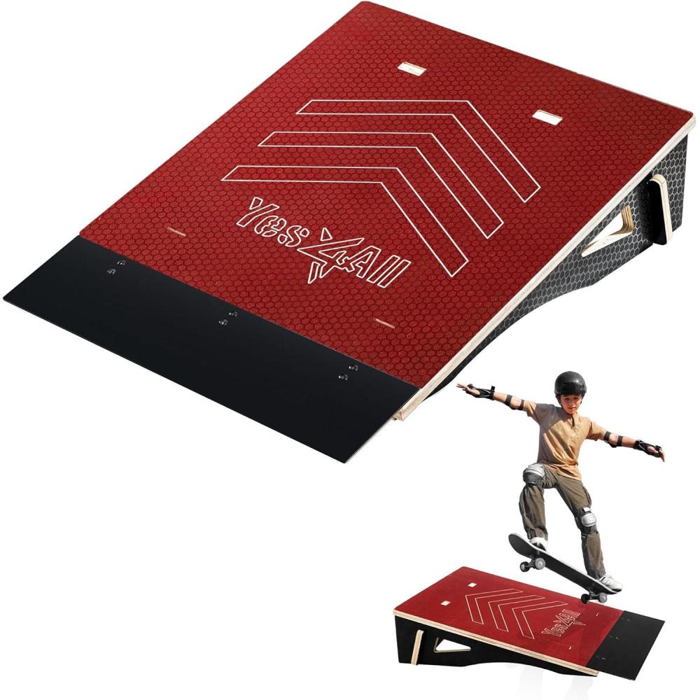 imageYes4All SinglePiece Skateboard Ramp Bike Ramp Skate Ramp Design for Beginners More Durable Safe Capacity 220LbsRed
