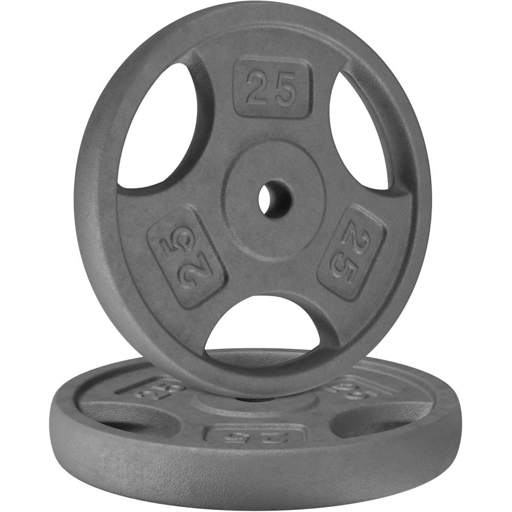 imageYes4All Standard 1Inch Grip Weight Plates Cast Iron with Multiple Sizes from 25 lb to 35 lb for Strength Training Weightlifting ampamp Muscle ToningD 2x25LB
