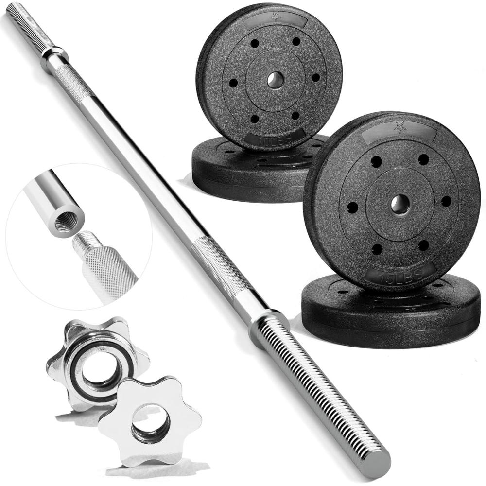 imageYes4All Standard Straight Barbell 60quot ampamp EZ Curl Bar 47quot Capacity 200 to 480 LB Weight Bar 1quot to 2quot Diameter Star Lock Collars Rubber Ring Barbell Spins Included for Deadlifts ampamp SquatsG Straight Bar 1 Set 50LB