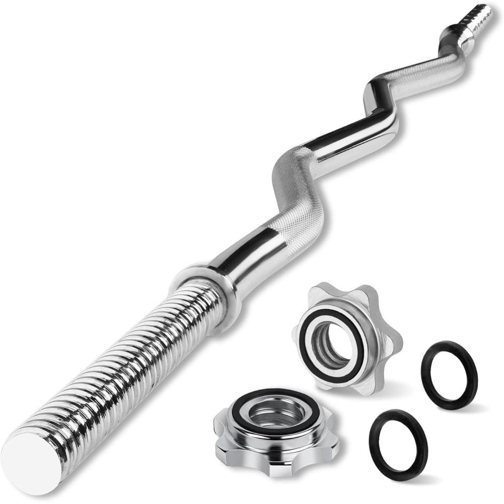 imageYes4All Standard Straight Barbell 60quot ampamp EZ Curl Bar 47quot Capacity 200 to 480 LB Weight Bar 1quot to 2quot Diameter  Star Lock Collars Rubber Ring Barbell Spins Included for Deadlifts ampamp SquatsC 1 Curl Bar  Chrome