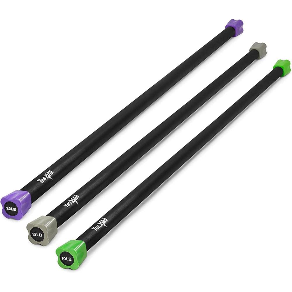 imageYes4All Total Body Workout Weighted Bar Resistance Band Bar Racks for Strength Training Exercise Bar for Yoga in Home and Gym SingleComboI Set 10 15 20lbs