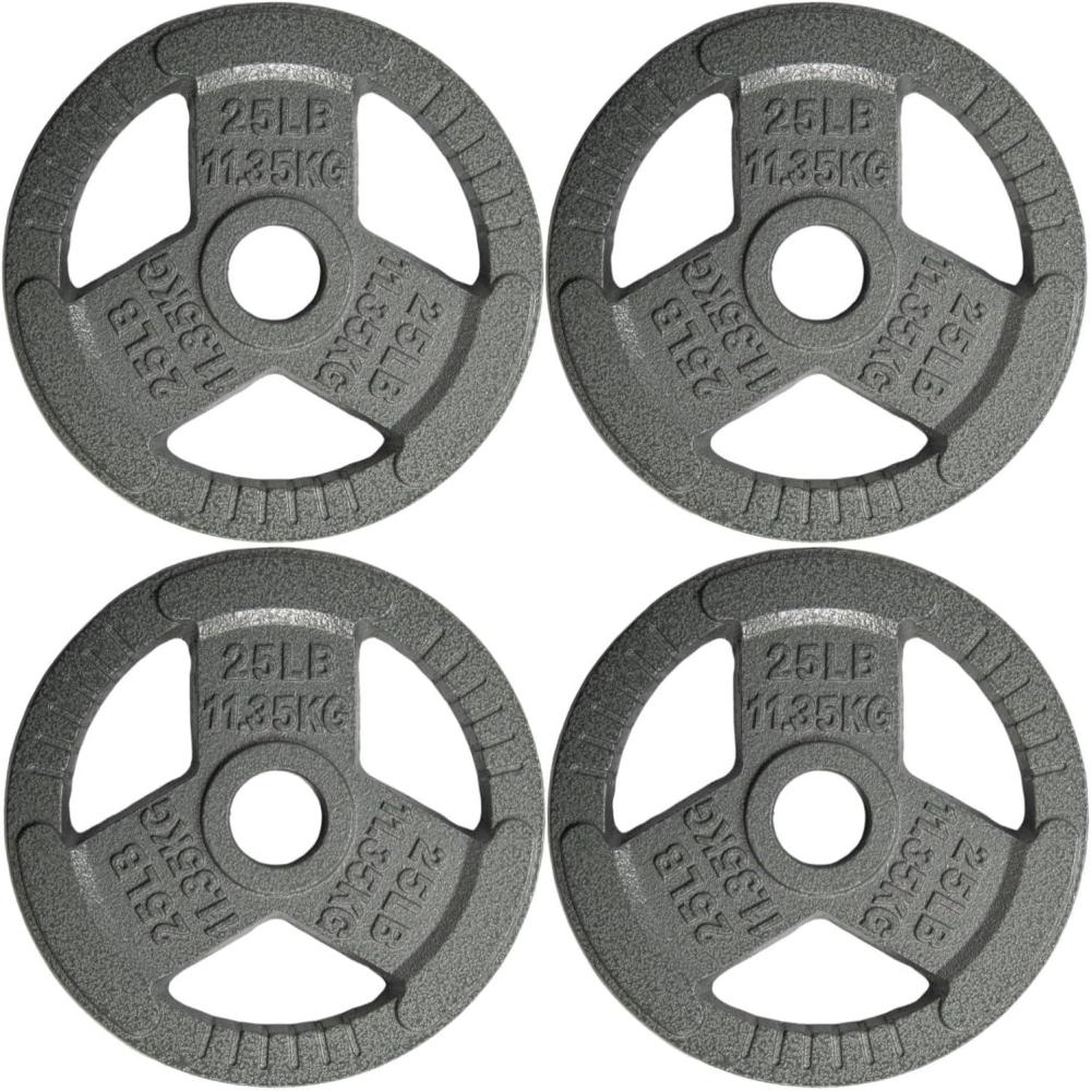 imageYes4All TriGrip Handles Cast Iron Olympic Weight Plates 2Inch Weight Plates for Weight Lifting with Smooth and Durable Finish Suitable for Strength Training Exercises Single Pair and SetM 25LB 4pcs Gray