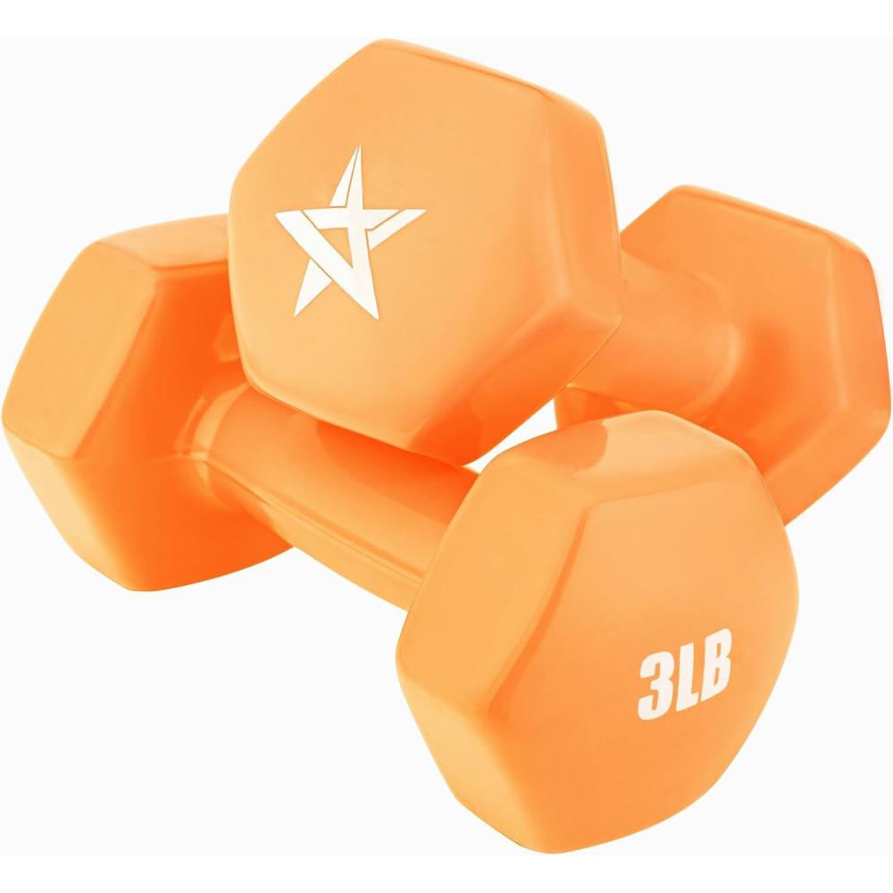 imageYes4All Vinyl Hexagon Dumbbell  Dumbbells Set of 2 Hand Weights for Home Gym ampamp Strength Training 215 lbs Weight OptionsB 3 lbs  Blazing Orange  Pair