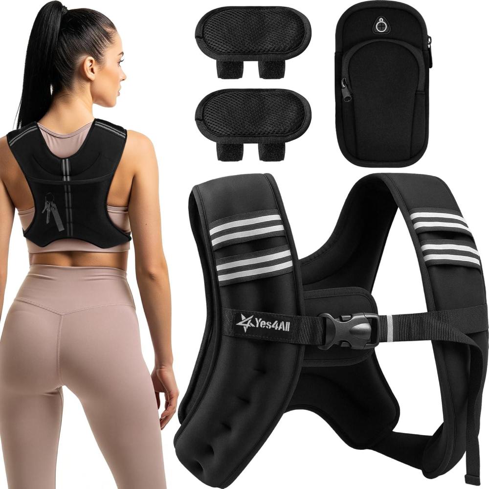 imageYes4All Weight Vest 8lb12lb16lb20lb30lb Fixed Weighted Vests for Women ampamp Men With Reflective Stripe 2 Shoulder Pads ampamp Phone Pocket  Ideal for Workout Walking Strength TrainingBlack