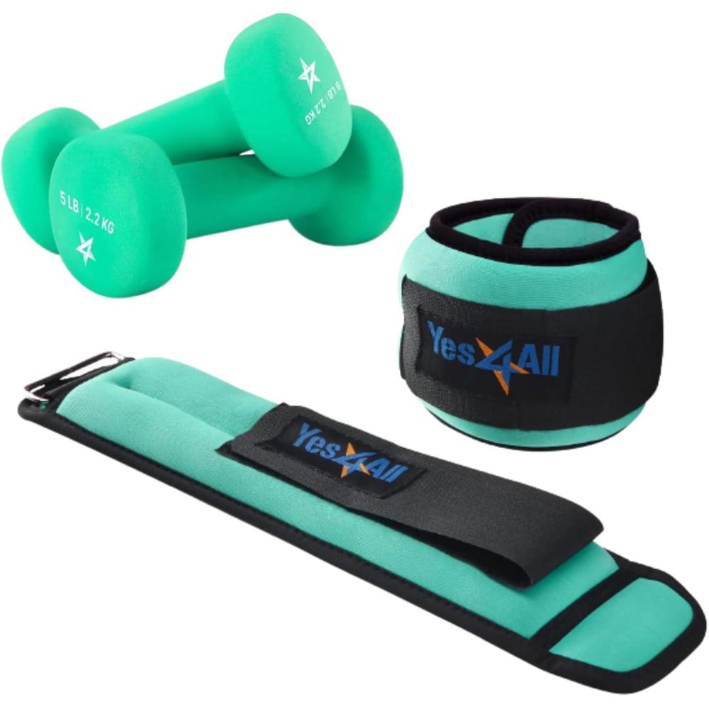 imageYes4All Wrist ampamp Ankle Weights Pair 1lb 10lbs Adjustable Strap for Walking Jogging Pilates Gym Fitness Workout for Women MenI Combo Wrist Weight 25lbs x2  Dumbbell 5lbs x 2  Green