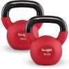 Yes4All Kettlebell, 5-65 LB Neoprene Coated Cast Iron Kettlebells, Wide Grip Handle & Flat Bottom for Swings, Squats, Deadlifts, Push Ups & Full Body Training at Home Gym – Single & Set(H. 30LB – Ruby)
