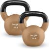 Yes4All Kettlebell, 5-65 LB Neoprene Coated Cast Iron Kettlebells, Wide Grip Handle & Flat Bottom for Swings, Squats, Deadlifts, Push Ups & Full Body Training at Home Gym – Single & Set(F. 20LB – Iced Latte)