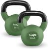 Yes4All Kettlebell, 5-65 LB Neoprene Coated Cast Iron Kettlebells, Wide Grip Handle & Flat Bottom for Swings, Squats, Deadlifts, Push Ups & Full Body Training at Home Gym – Single & Set(G. 25LB – Green Glimmer)