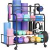 Yes4All Dumbbell Rack, Weight Rack for Home Gym, Sports Equipment Organizer for Dumbbells Kettlebells Yoga Mat Foam Roller and Balls, All in One Gym Workout Storage with Wheels and Hooks, Black