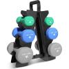 Yes4All Neoprene Coated Dumbbell Hand Weight Sets of 2 – Multiple Weight Options with 15 Colors, Anti-roll, Anti-Slip, Hexagon Shape(B. Multicolor – 60lbs – Set with Rack)