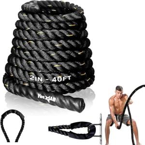 Yes4All 1.5/2 Inch Battle Ropes with Extra Protective Sleeve, Workout Ropes for Cross-Training Home Gym & Fitness Exercises, Strength Training – 30,40,50 Feet Lengths Available(B. 2 inch – 40 feet)