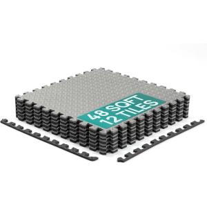 Yes4All 24SQFT-120SQFT Puzzle Exercise Mat for Home Gym, EVA Interlocking Foam Floor Tiles with Border for Workout Equipment(Black & Gray)