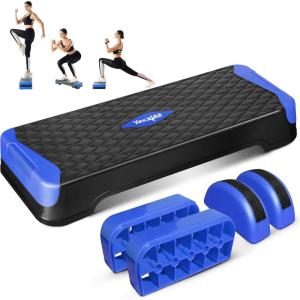 Yes4All 2-in-1 Adjustable Aerobic Step Platform Fitness Exercise Stepper with Rocker Balance Board Legs for Home Workout, Step Exercise & Balance Training(B. Dark Blue)