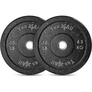 Yes4All 2″ Bumper Plate, 10-190 LB Olympic Rubber Weight Plate with Steel Hub for WeightLifting, Strength Training, Home Gym, Less Impact, Absorb Bounce & Shock, Multiple Options(2x10LB)