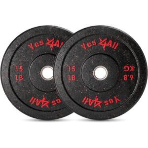 Yes4All 2″ Bumper Plate, 10-190 LB Olympic Rubber Weight Plate with Steel Hub for WeightLifting, Strength Training, Home Gym, Less Impact, Absorb Bounce & Shock, Multiple Options(2x15LB)
