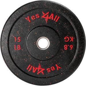 Yes4All 2″ Bumper Plate, 10-190 LB Olympic Rubber Weight Plate with Steel Hub for WeightLifting, Strength Training, Home Gym, Less Impact, Absorb Bounce & Shock, Multiple Options(15LB)