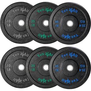 Yes4All 2″ Bumper Plate, 10-190 LB Olympic Rubber Weight Plate with Steel Hub for WeightLifting, Strength Training, Home Gym, Less Impact, Absorb Bounce & Shock, Multiple Options(160LB)