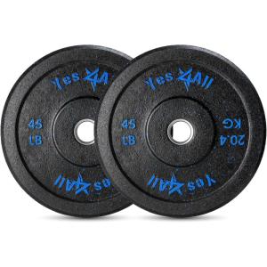 Yes4All 2″ Bumper Plate, 10-190 LB Olympic Rubber Weight Plate with Steel Hub for WeightLifting, Strength Training, Home Gym, Less Impact, Absorb Bounce & Shock, Multiple Options(2x45LB)