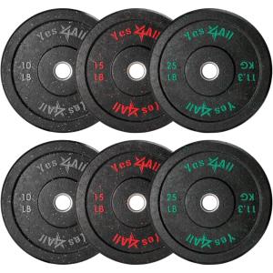 Yes4All 2″ Bumper Plate, 10-190 LB Olympic Rubber Weight Plate with Steel Hub for WeightLifting, Strength Training, Home Gym, Less Impact, Absorb Bounce & Shock, Multiple Options(100LB Set)
