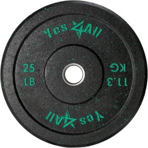 Yes4All 2″ Bumper Plate, 10-190 LB Olympic Rubber Weight Plate with Steel Hub for WeightLifting, Strength Training, Home Gym, Less Impact, Absorb Bounce & Shock, Multiple Options(25LB)