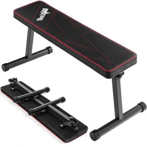 Yes4All 41/45 Inches Flat Weight Bench – 2.5″ Thick Cushion Foldable Bench Press with Non-Slip Foot Caps(Black)
