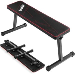 Yes4All 41/45 Inches Flat Weight Bench – 2.5″ Thick Cushion Foldable Bench Press with Non-Slip Foot Caps(Red)