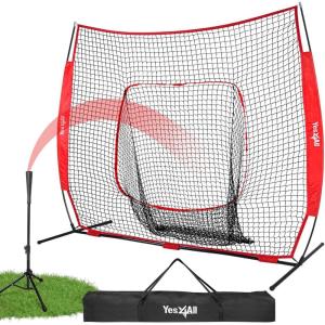 Yes4All 7x7ft Baseball Net with Batting Tee, Durable Softball Nets for Hitting and Pitching Practice, Backstop Net for Backyard Training