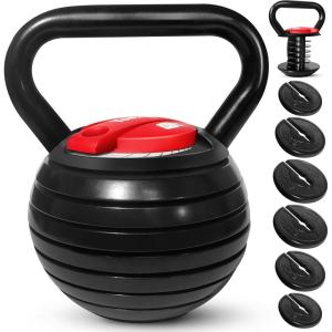Yes4All Adjustable Kettlebell Set, 20–40 LB Weight Set, Solid Cast Iron Handle with Spacer Disks & Secure Lock, Space-Saving Kettlebell for Home Gym Strength Training, Black(40.0 Pounds)
