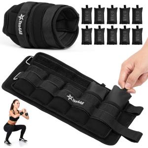 Yes4All Adjustable Wrist & Ankle Weights 3.5/5 LB Pair, Leg Weights for Women & Men, Weighted Arm Bands with Removable Sandbags for Fitness, Pilates, Walking, Strength Training – Versatile Colors(Black)