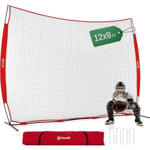 Yes4All Backstop Net for Backyard, 12x9ft Large Lacrosse Backstop, Durable Knotless Net with Strong Frame, 4 U Nails & Carry Bag – Ideal for Golf, Baseball, Basketball, Soccer, Hockey(12x9ft)