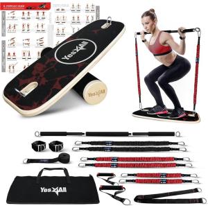 Yes4All Balance Board Sports Trainer, Surf Trainer Board With Adjustable Stoppers, Improve Core Strength and Balance Control(H. Combo Portable Home Gym – Black/Red)