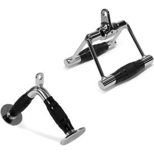 Yes4All Cable Machine Attachment, Row Handles, Tricep Rope, Straight Bar, V Bar, LAT Pulldown Accessories Load 880 LB for Home Gym(C. Double D Handle + Vshape Bar with Rubber)