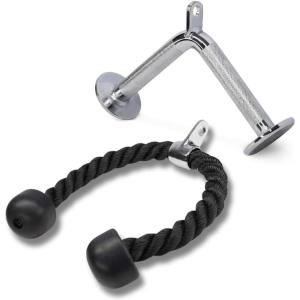 Yes4All Cable Machine Attachment, Row Handles, Tricep Rope, Straight Bar, V Bar, LAT Pulldown Accessories Load 880 LB for Home Gym(F. Tricep Rope + V Bar)